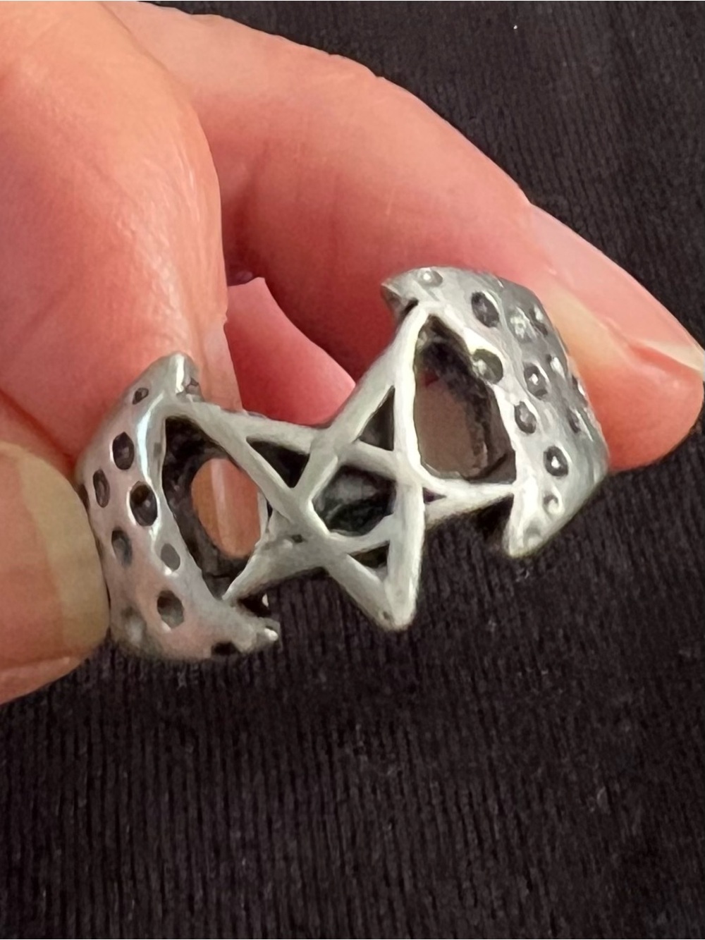 Silver Pentagram Crescent Moon Ring  with Star size 11